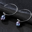 925 Sterling Silver Big Half Circle Earwire Drop Natural Freshwater Pearls Earring(black)