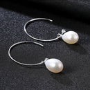 925 Sterling Silver Big Half Circle Earwire Drop Natural Freshwater Pearls Earring(White)