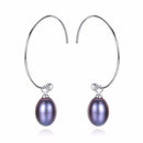 925 Sterling Silver Big Half Circle Earwire Drop Natural Freshwater Pearls Earring(White)