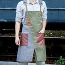 Denim Apron Barber Milk Tea Shop Waiter Overalls(Gray-yellow Shoulder Strap)