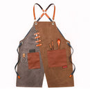 Denim Apron Barber Milk Tea Shop Waiter Overalls(Grey-yellow Hook Strap)