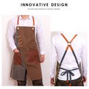 Denim Apron Barber Milk Tea Shop Waiter Overalls(Grey-yellow Hook Strap)