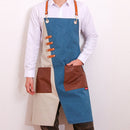 Denim Apron Barber Milk Tea Shop Waiter Overalls(Green-yellow Hook Strap)