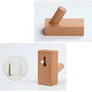 2 PCS Solid Wood Punch-Free Entrance Behind The Door On The Wall Sticky Hook Clothes Hook Beech Wood