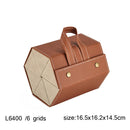 Multifunctional Jewelry Glasses Storage Box Small Grain PU Leather Handmade Glasses Case,Model: L6400 (Brown)