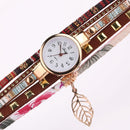 Ladies Quartz Bracelet Watch with Leaf Shape Pendant(Brown)