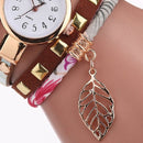 Ladies Quartz Bracelet Watch with Leaf Shape Pendant(Brown)