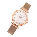 Ladies Magnet Buckle Watch Casual Flower Dial Watch Alloy Mesh Quartz Watch(Gold White)
