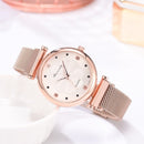 Ladies Magnet Buckle Watch Casual Flower Dial Watch Alloy Mesh Quartz Watch(Gold White)