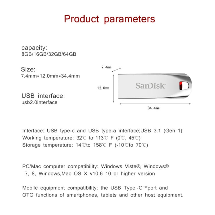 SanDisk CZ71 USB 2.0 Car Mini Metal Flash Drive U Disk, Capacity: 32GB
