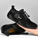 Spring And Summer Men Casual Breathable Peas Shoes Leather Pigskin Lazy Sneakers, Size: 47(Black)