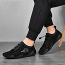 Spring And Summer Men Casual Breathable Peas Shoes Leather Pigskin Lazy Sneakers, Size: 47(Black)