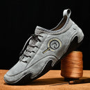 Spring And Summer Men Casual Breathable Peas Shoes Leather Pigskin Lazy Sneakers, Size: 47(Gray)