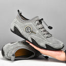 Spring And Summer Men Casual Breathable Peas Shoes Leather Pigskin Lazy Sneakers, Size: 47(Gray)