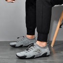 Spring And Summer Men Casual Breathable Peas Shoes Leather Pigskin Lazy Sneakers, Size: 47(Gray)