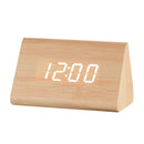 Mute Luminous Electronic Clock Wooden Sound Control Small Triangle Alarm Clock Wood Color White Light