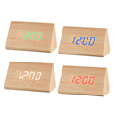 Mute Luminous Electronic Clock Wooden Sound Control Small Triangle Alarm Clock Wood Color White Light