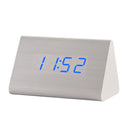 Mute Luminous Electronic Clock Wooden Sound Control Small Triangle Alarm Clock White Wood Blue Light