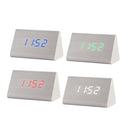 Mute Luminous Electronic Clock Wooden Sound Control Small Triangle Alarm Clock White Wood Blue Light