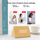 Mute Luminous Electronic Clock Wooden Sound Control Small Triangle Alarm Clock White Wood Blue Light