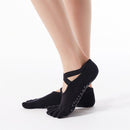 2 Pair Five-Finger Cross-Lace Yoga Cotton Socks Fashion Non-Slip Sports Dance Socks, Size: One Size(Full Toe (Black))