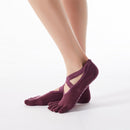 2 Pair Five-Finger Cross-Lace Yoga Cotton Socks Fashion Non-Slip Sports Dance Socks, Size: One Size(Full Toed (Wine Red))