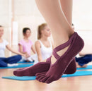 2 Pair Five-Finger Cross-Lace Yoga Cotton Socks Fashion Non-Slip Sports Dance Socks, Size: One Size(Full Toe (Skin Color))