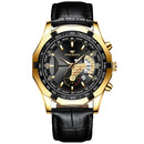 FNGEEN S001 Men Waterproof Watch Calendar Watch(Black Leather Full Gold Black Surface)