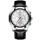 FNGEEN S001 Men Waterproof Watch Calendar Watch(Black Leather White Steel White Flour)