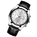 FNGEEN S001 Men Waterproof Watch Calendar Watch(Black Leather White Steel White Flour)