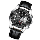 FNGEEN S001 Men Waterproof Watch Calendar Watch(Black Leather White Steel Black Surface)