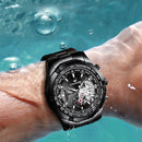 FNGEEN S001 Men Waterproof Watch Calendar Watch(Black Leather White Steel Blue Surface)