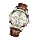 FNGEEN 4006 Men Trendy Waterproof Quartz Watch(Brown Leather Gold White Surface)