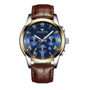 FNGEEN 4006 Men Trendy Waterproof Quartz Watch(Brown Leather Gold Blue Surface)