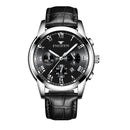 FNGEEN 4006 Men Trendy Waterproof Quartz Watch(Black Leather White Steel Black Surface)