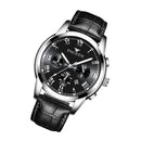 FNGEEN 4006 Men Trendy Waterproof Quartz Watch(Black Leather White Steel Black Surface)