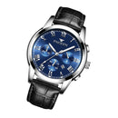 FNGEEN 4006 Men Trendy Waterproof Quartz Watch(Black Leather White Steel Blue Surface)