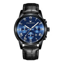 FNGEEN 4006 Men Trendy Waterproof Quartz Watch(Black Leather Black Steel Blue Surface)