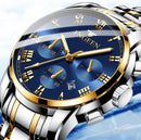 FNGEEN 4006 Men Trendy Waterproof Quartz Watch(Black Leather White Steel Blue Surface)