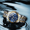 FNGEEN 4006 Men Trendy Waterproof Quartz Watch(Brown Leather Gold Blue Surface)
