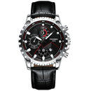 FNGEEN 5757 Men Waterproof Sports Fashion Stainless Steel Watch(Black Leather White Steel Black Surface)