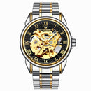 FNGEEN 8866 Men Waterproof Watch Fashion Double-Sided Hollow Automatic Mechanical Watch(Gold Black SurFace)