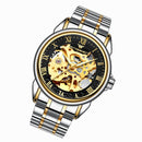 FNGEEN 8866 Men Waterproof Watch Fashion Double-Sided Hollow Automatic Mechanical Watch(Gold Black SurFace)