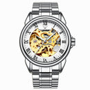 FNGEEN 8866 Men Waterproof Watch Fashion Double-Sided Hollow Automatic Mechanical Watch(White Steel White Surface)