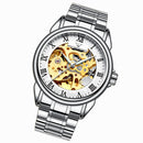 FNGEEN 8866 Men Waterproof Watch Fashion Double-Sided Hollow Automatic Mechanical Watch(White Steel White Surface)
