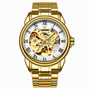 FNGEEN 8866 Men Waterproof Watch Fashion Double-Sided Hollow Automatic Mechanical Watch(All Gold White Surface)