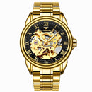 FNGEEN 8866 Men Waterproof Watch Fashion Double-Sided Hollow Automatic Mechanical Watch(All Gold Black Surface)