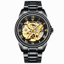 FNGEEN 8866 Men Waterproof Watch Fashion Double-Sided Hollow Automatic Mechanical Watch(Black Steel Black Surface)