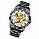 FNGEEN 8866 Men Waterproof Watch Fashion Double-Sided Hollow Automatic Mechanical Watch(Black Steel White Surface)