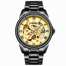 FNGEEN 8866 Men Waterproof Watch Fashion Double-Sided Hollow Automatic Mechanical Watch(Black Steel Gold Surface)